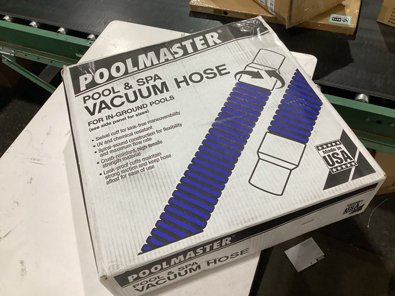 Condition photo showing Good Condition for poolmaster manual pool vacuum hose, 35 ft x 1-1/2” for inground & above ground pools, not for automatic cleaners, kink-free, heavy duty pool cleaner hose with swivel cuff – made in usa