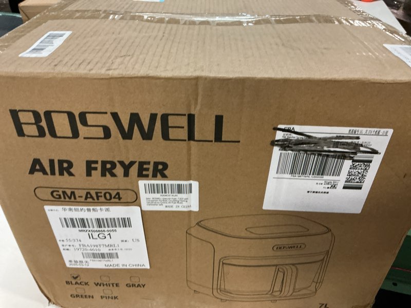 Condition photo showing New/Like New for boswell glass air fryer, 7.5qt with transparent fry bowl, circulating heating, temperature control, air fryer roast, dishwasher safe black 7.5 qt
