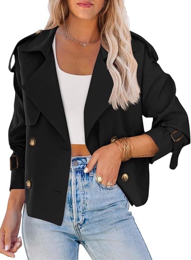 Medium Saodimallsu Women Crop Double Breasted Trench Coat Raglan Sleeve Work Office Cropped Jacket With Pockets