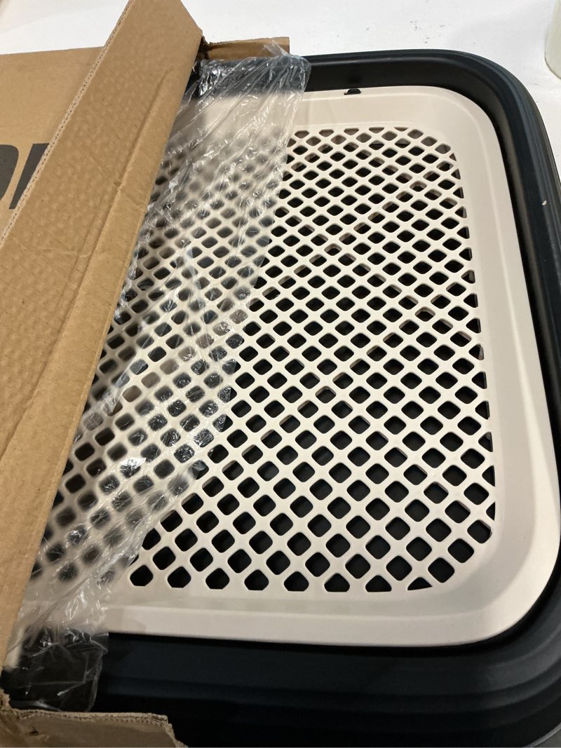 Condition photo showing New/Like New for large 23.6"x17.7" dog potty tray, indoor pet pee pad holder with mesh floor,bathroom dog litter box, pet toilet (black)
