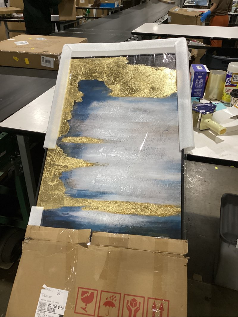 Condition photo showing Good Condition for winkailin abstract blue and gold wall art with black frame modern 24x48 canvas painting large artwork for living room bedroom office home decoration 48"l x 24"w blue and gold