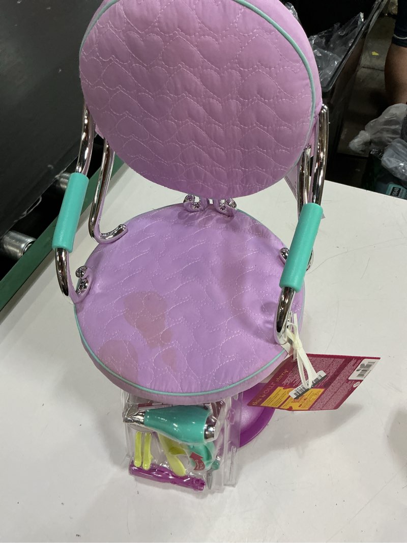 Condition photo showing As Is for our generation sitting pretty salon chair hair styling accessory set for 18" dolls