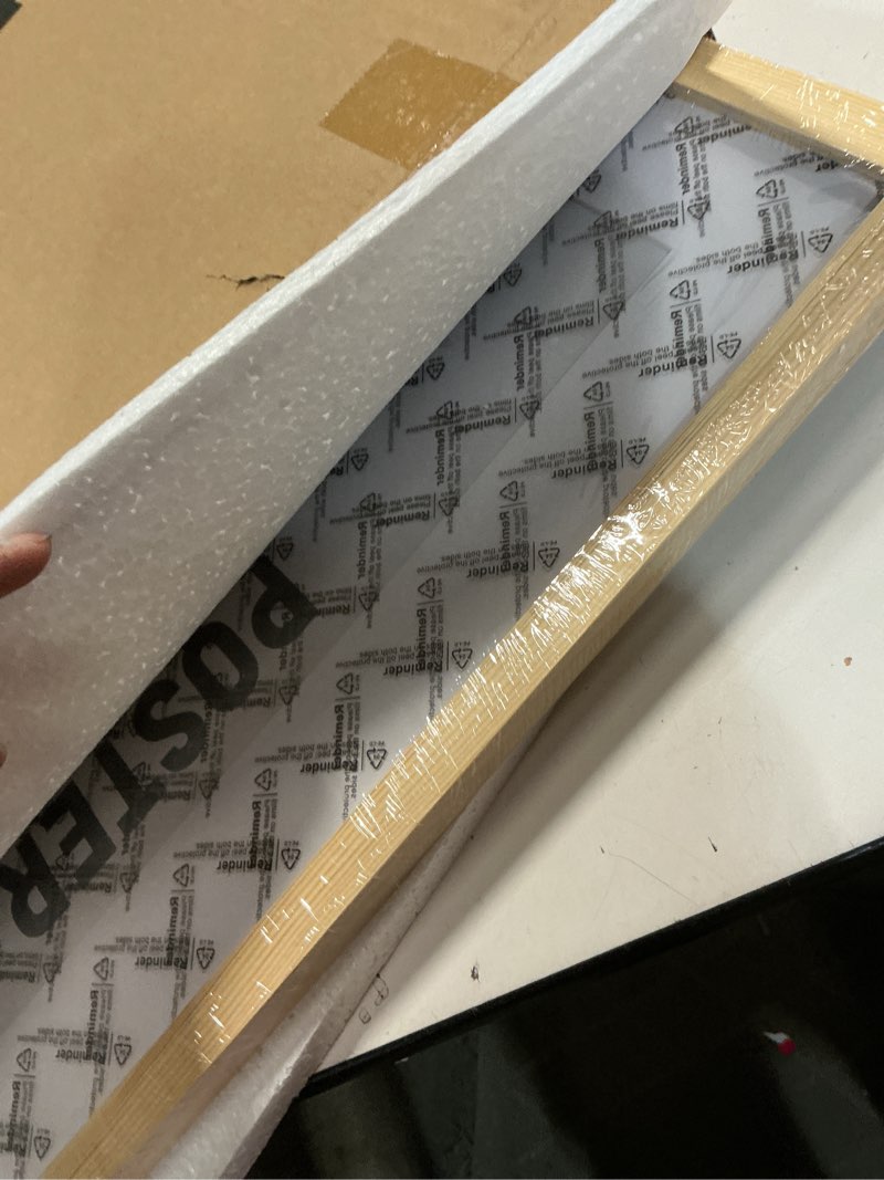 Condition photo showing New/Like New for 20x28 Poster Frame,Natural Soild Wood Picture Frames with Polished Plexiglass,Easy to Hang,Display Picture 20x28 without Mat or 16x24 with Mat for Wall Mounting Horizontally and Vertically (Natural Natural 20x28 in