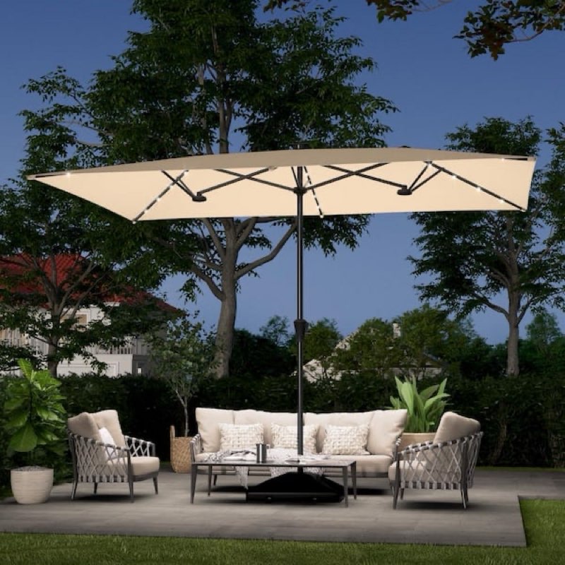 LED Large Double-Sided Rectangular Outdoor Patio Market Umbrella((only base ))) color grey 