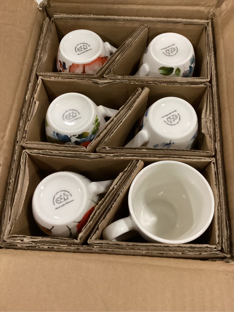 Condition photo showing Good Condition for gbhome 12oz coffee mugs set fo 6, ceramic coffee mugs with decaled flowers for man woman mom dad, light weight coffee mugs set for latte/cappuccino/cocoa/milk, dishwasher & microwave safe colorful 1 12 oz (6 piece set)