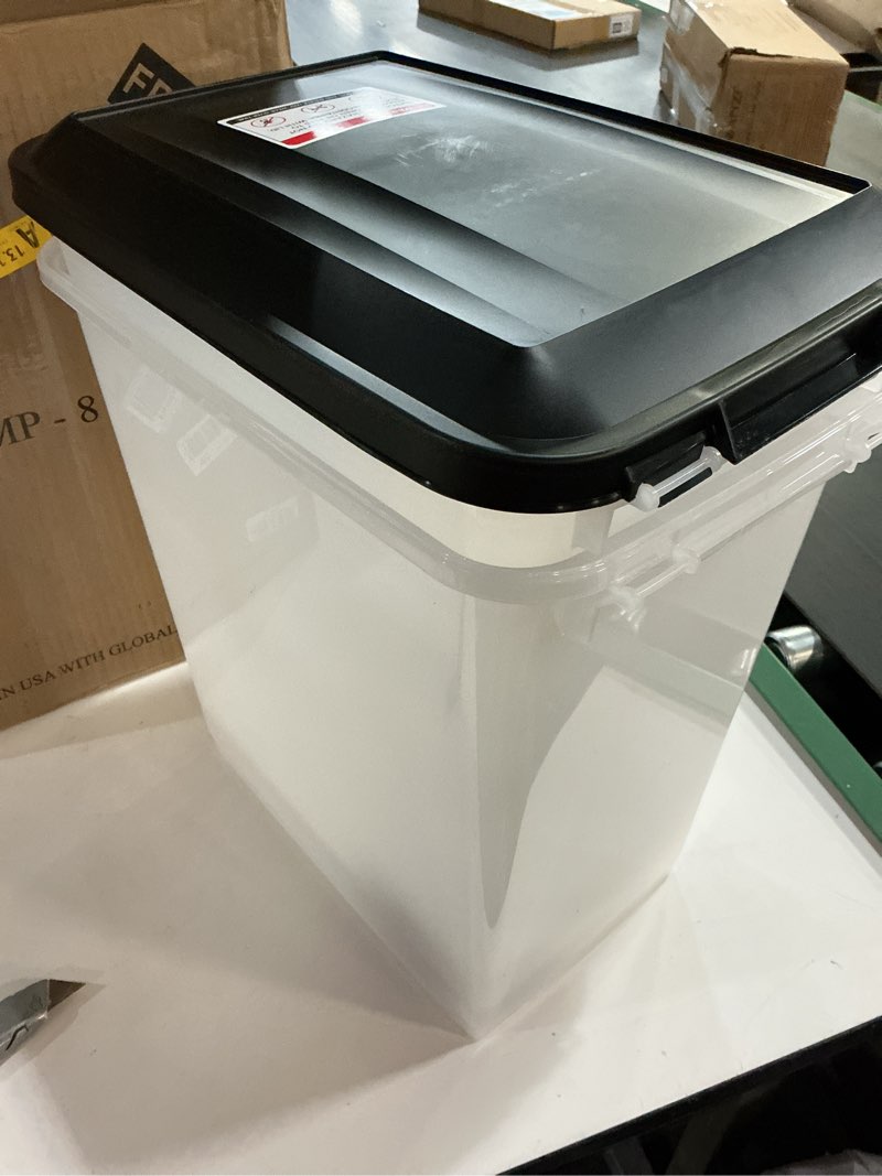 Condition photo showing Good Condition for ((Incomplete ))IRIS USA Dog Food Storage Container, 2 Pack, Up to 30 lbs Each, Airtight Seal for Freshness, Wheels for Rolling, Easy One Hand Opening, Made in USA, BPA Free, Clear/Black