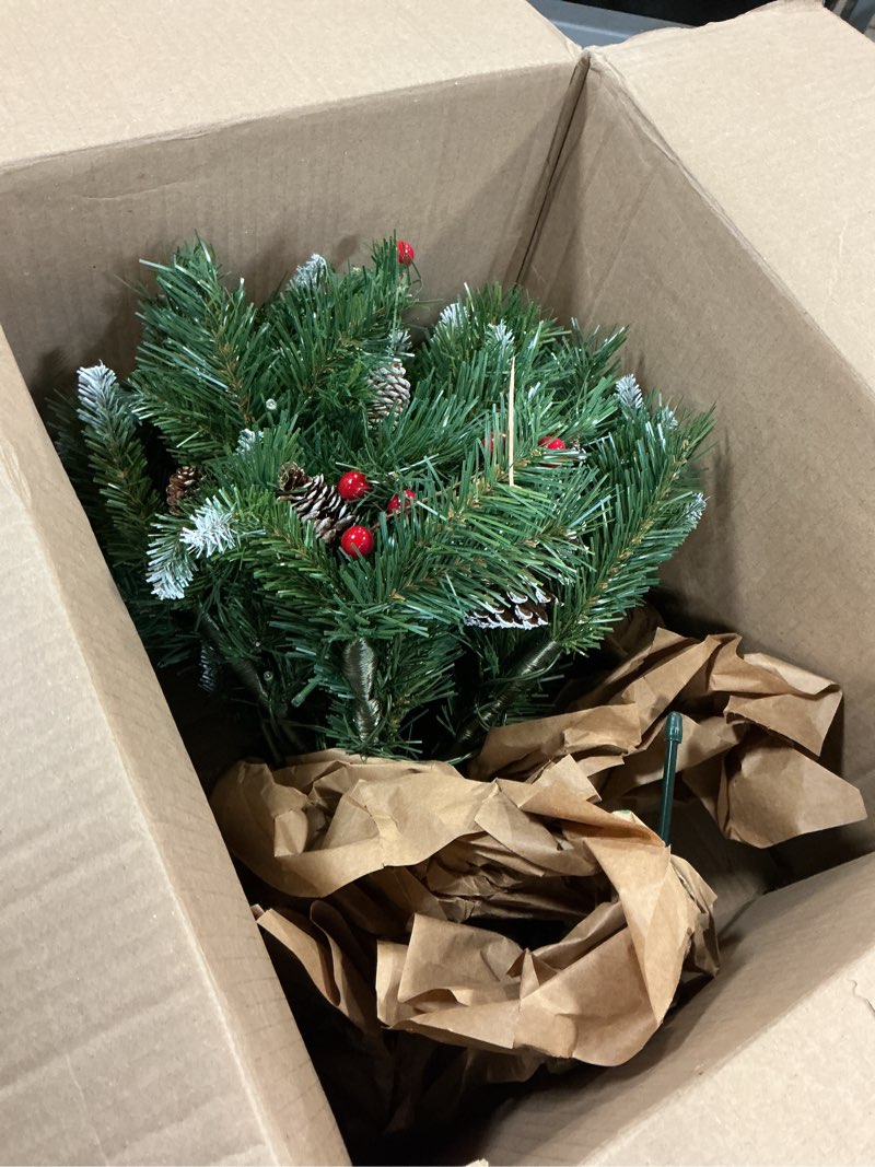 Condition photo showing As Is for National Tree Company 18 in Pre-Lit Frosted Berry Artificial Christmas Urn Filler, Christmas Decorat