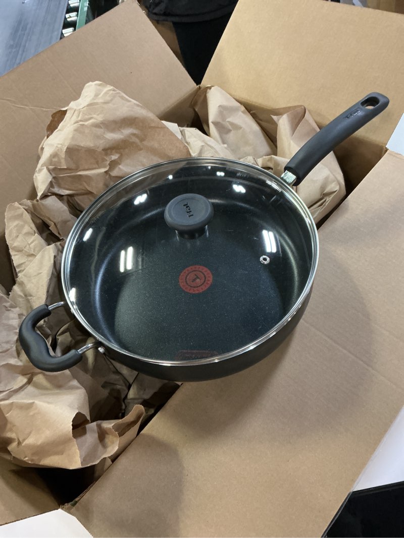 Condition photo showing Good Condition for T-Fal Specialty Nonstick Saute Pan with Glass Lid 5 Quart, Oven Broiler Safe 350F, Cookware, Deep Frying Pan with Handle, Skillet, Kitchen, Pots and Pans, Dishwasher Safe, Black 5-Quart Nonstick Black