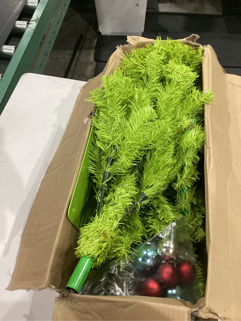 Condition photo showing Good Condition for 6ft whimsical lime green christmas tree with 150 led timer lights and balls ornament, bendable artificial pencil tree with metal base for home office apartment holiday party decoration