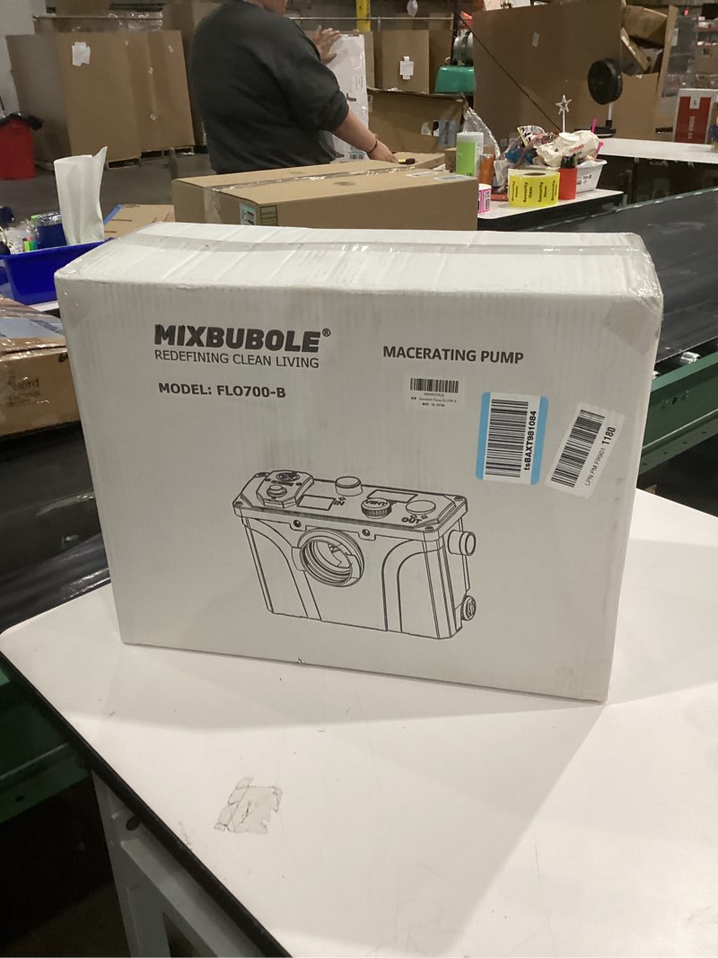 Condition photo showing New/Like New for 900W Macerator Pump Toilet Pump Upflush to 29.5FT 2200GPH Utility Sink Pump with 4 Water Inlets 1 Outlets Macerating Toilet System for Toilet Sink Shower Laundry Kitchen Basement FLO700-B UPGRADE