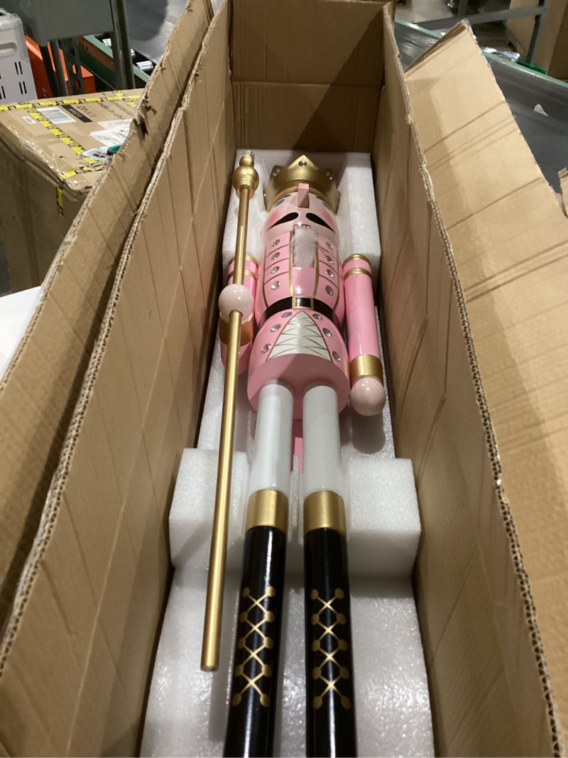 Condition photo showing Good Condition for KI Store 4ft Christmas Nutcracker Wooden Pink King Nutcracker Figurine for Front Door, Christmas Tree, Mantel, Fireplace