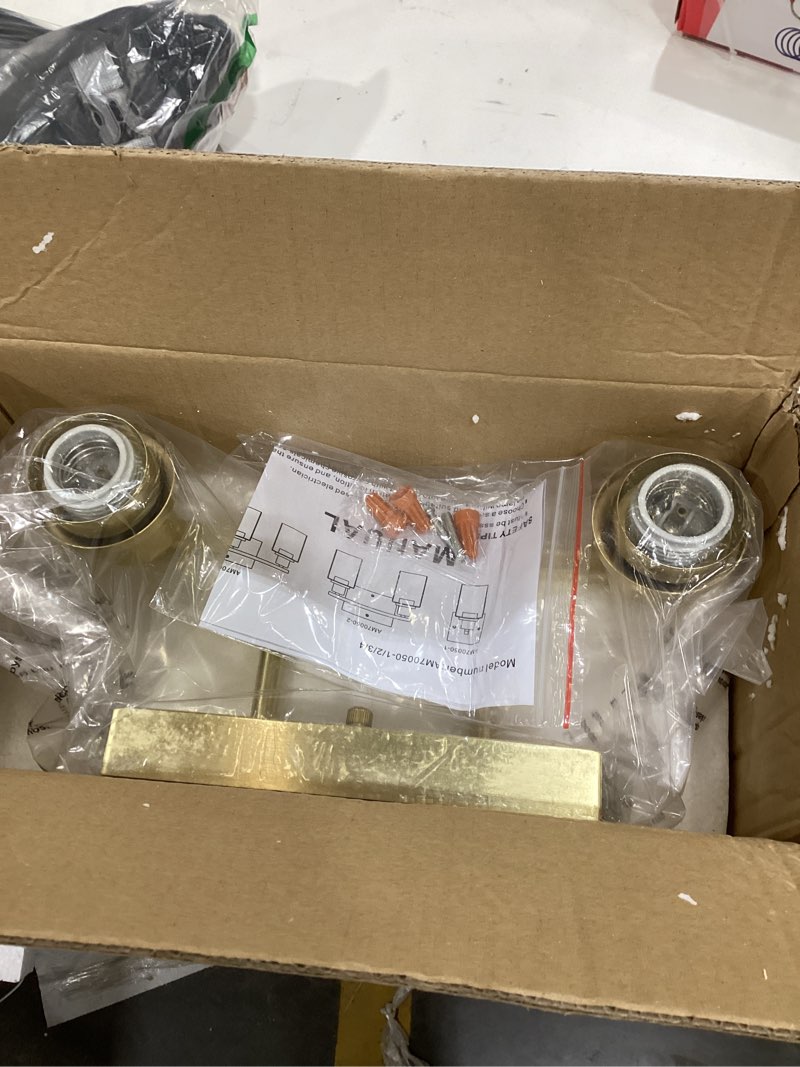 Condition photo showing Good Condition for 2-Lights Gold Bathroom Light Fixture, Brushed Brass Vanity Light with Clear Glass Shade, Modern Bath Wall Lights for Living Room, Hallway, Bedroom Gold 2-Light