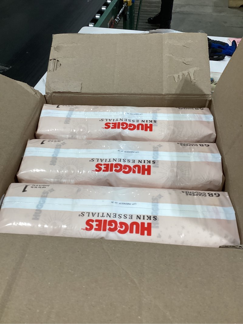 Condition photo showing New/Like New for Huggies Size 1 Diapers, Skin Essentials Baby Diapers, Size 1 (8-14 lbs), 204 Count (3 Packs of 68), Packaging May Vary Size 1 204