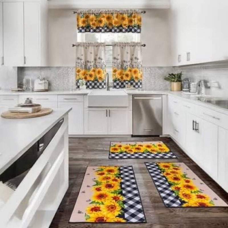 fourluoo 3 pcs sunflower kitchen rugs and mats set non slip kitchen rugs washable summer door mats f