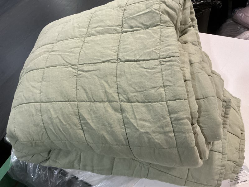 Condition photo showing As Is for quince european linen box quilt willowleaf king 