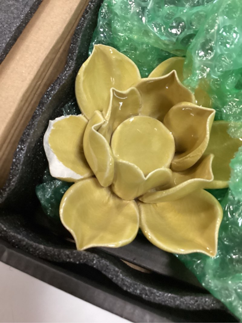 Condition photo showing As Is for homart lotus tea light holder, yellow