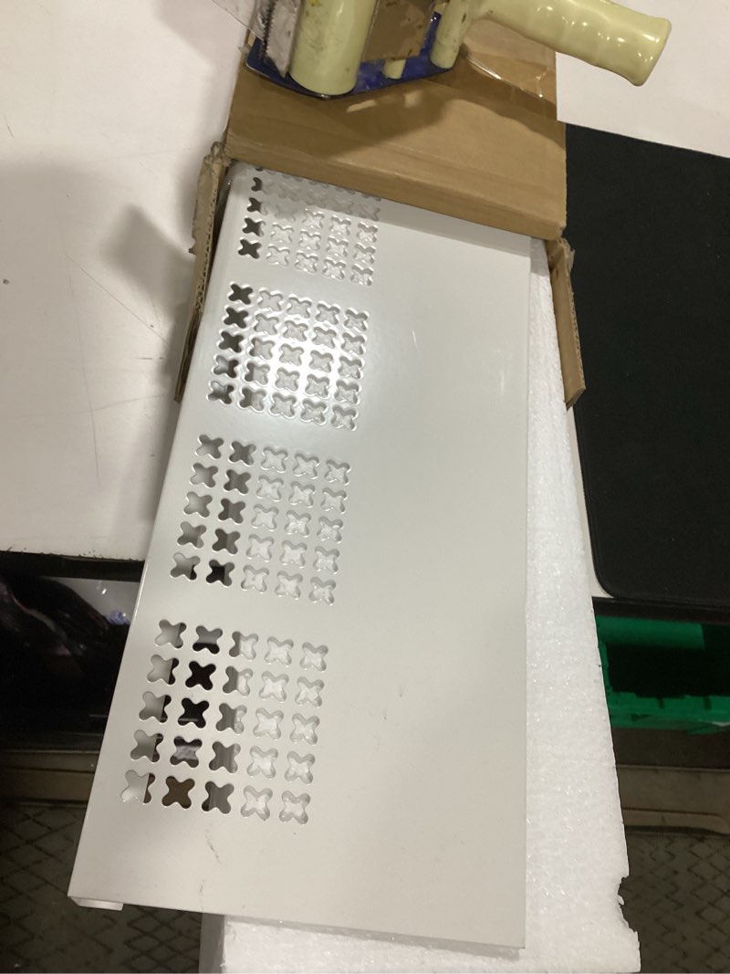 Condition photo showing Good Condition for 4 ft baseboard heater covers - ventilated metal radiator cover with endcaps, decorative baseboard radiator cover for home remodeling, 48 inches, white four-leaves