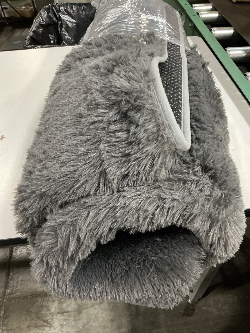Condition photo showing Good Condition for ophanie area rugs for living room bedroom, upgrade non-slip fluffy soft grey shag carpet, indoor floor gray 4x6 fuzzy shaggy living room plush rug for kids home dorm decor aesthetic 4' x 6' (rectangular) 1- grey