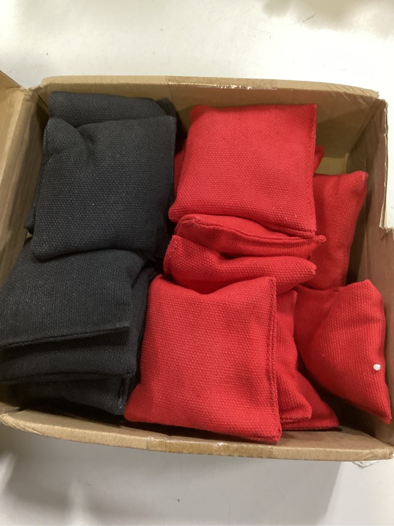 Condition photo showing Good Condition for Sotiff 24 Pcs Bean Bags Mini Nylon Cornhole Bean Bags for Kids Tossing Fun Sports Outdoor Family Games Carnival Toy Patriotic Small Beanbag Hand Toss Party Game Supplies for Kid Adult (Red Black) Red, Black