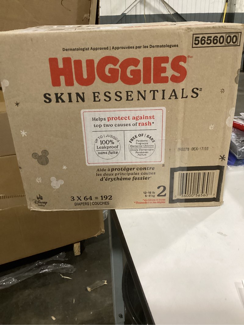 Condition photo showing As Is for Huggies Size 2 Diapers, Skin Essentials Baby Diapers, Size 2 (12-18 lbs), 192 Count (3 Packs of 64), Packaging May Vary Size 2 192