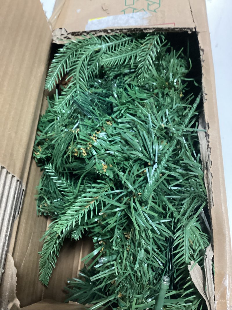 Condition photo showing Good Condition for National Tree Company 9 ft Pre-Lit Crestwood Spruce Artificial Christmas Garland, Christmas Decoration with Glitter, Pinecones, Red Berries, 50 Clear Lights, 180 Tips, Green Plug In Tree