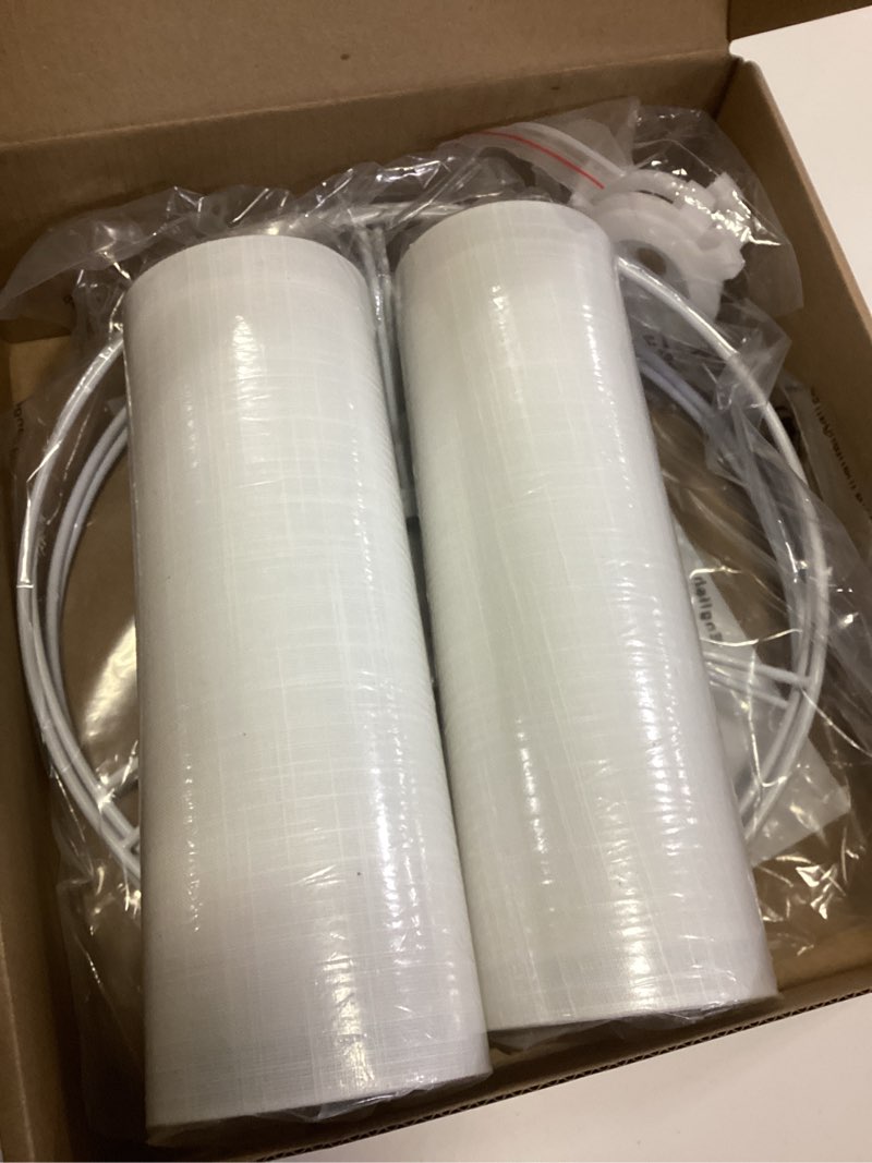 Condition photo showing New/Like New for small lampshades set of 2, white linen drum lampshades, 8.66" top x 8.66" bottom x 7.87" high lamp shade, lamp shades replacement for table and floor lamps, pendant light, handcrafted, easy assembly