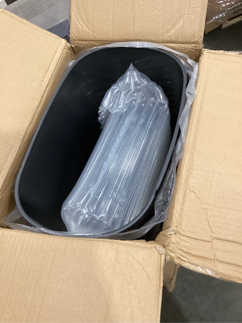 Condition photo showing As Is for bestoffice | 13 gallon trash can with lid | automatic touchless garbage can | odor control | modern oval design | easy to clean | plastic | black | fits any kitchen, bathroom, office or home plastic black