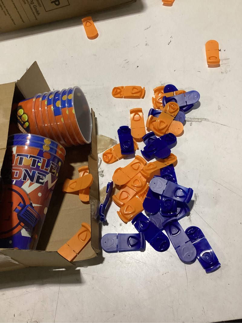 Condition photo showing Good Condition for yungyan 36 sets dart battle party favors goodie cups with lids and straws for birthday decorations reusable 16oz plastic candy cups plastic straws for birthday party(dart battle) 36 dart battle
