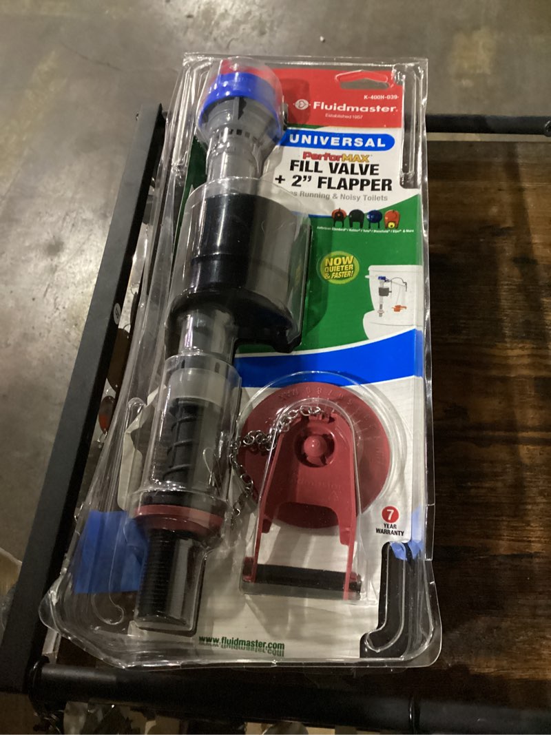 Condition photo showing As Is for fluidmaster performax universal high performance toilet fill valve and 2 in. flapper repair kit