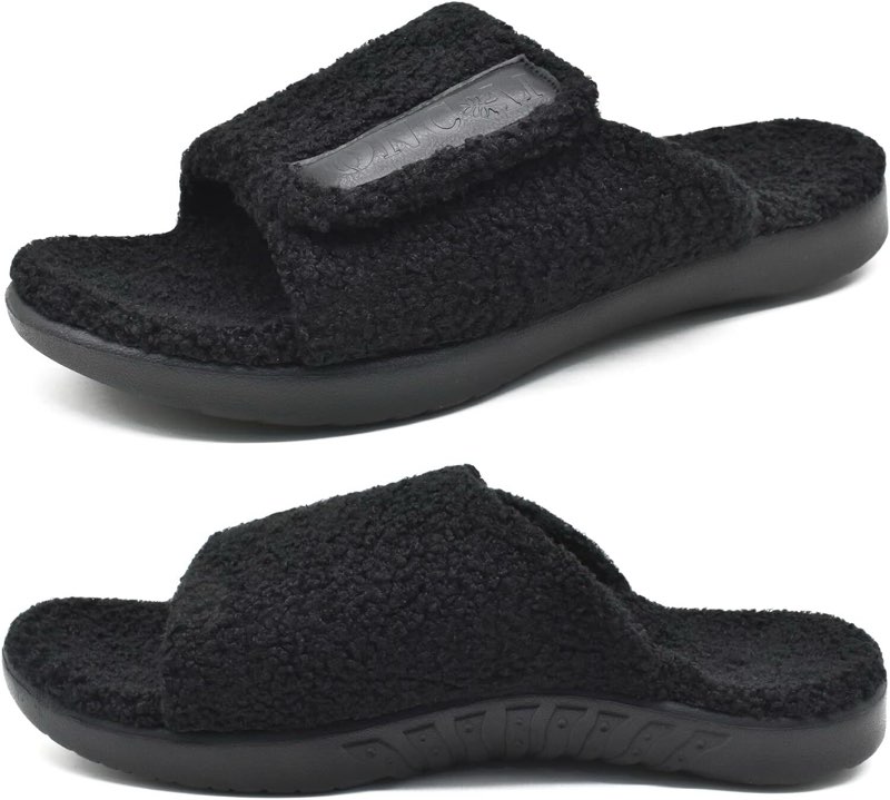 ONCAI Mens Slide Sandals Open Toe Athletic Adjustable 10.5, Fluff Black