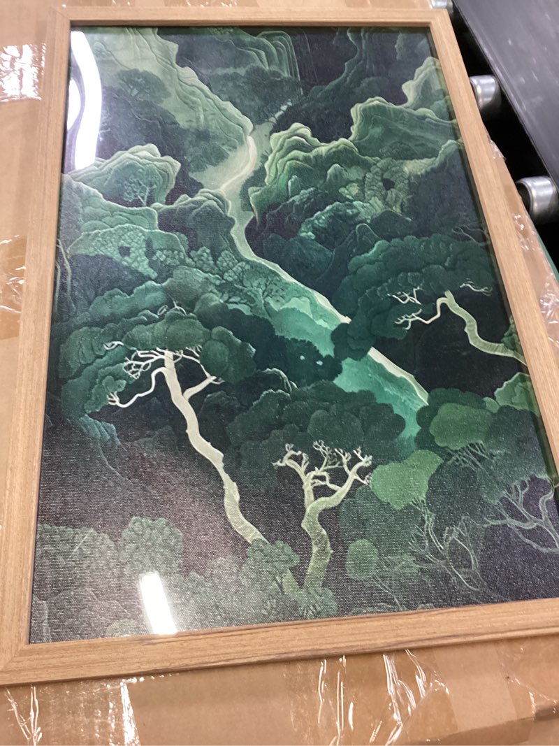 Condition photo showing Good Condition for framed canvas painting wall art oriental forest landscape print poster green nature gallery picture home decor canvas landscape painting poster 12x16 inch ready to hang green oriental landscape 12x16 inch