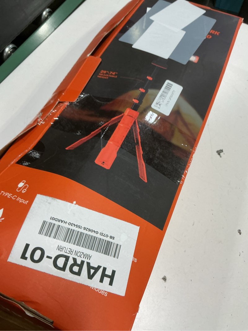 Condition photo showing As Is for saker portable camping light with stand 12000mah 73.2" rechargeable work light 3200 lumen camp lanterns with bag for garage, outdoor work, emergency power outages, fishing ld10 orange ld10-12000mah