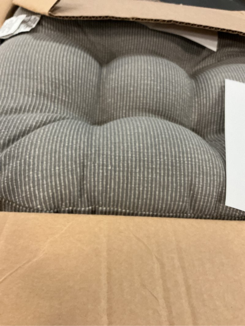 Condition photo showing As Is for Klear Vu The Gripper Non-Slip Rocking Chair Cushion Set with Thick Padding, Includes Seat Pad & Back Pillow with Ties for Indoor Living Room Rocker, 17x17 Inches, 2 Piece Set, Gray Linear Woven Gray 2 Piece Set