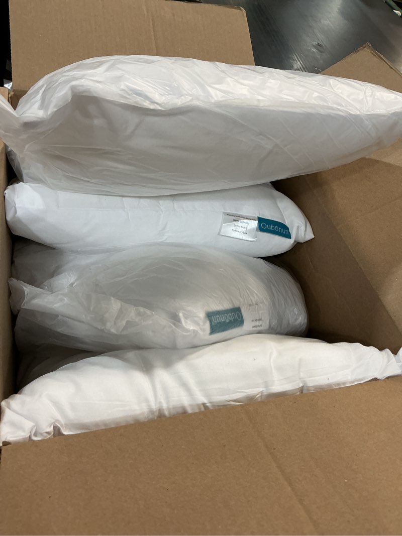 Condition photo showing Good Condition for Oubonun 16 x 16 Throw Pillow Inserts - Soft, Plush & Decorative Down Alternative Pillows for Couch Sofa Bed, Machine Washable - White, Pack of 4 4 16x16 Inch (Pack of 4)