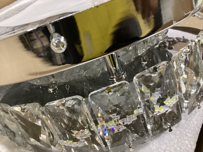 Condition photo showing Good Condition for LEONTYNE 9.8" Small Flush Mount LED Crystal Chandelier with K9 Crystals & Steel Frame, Ceiling Light Chandelier for Bedroom Dining Living Hallway (6000K Cool White) MC001-Cool