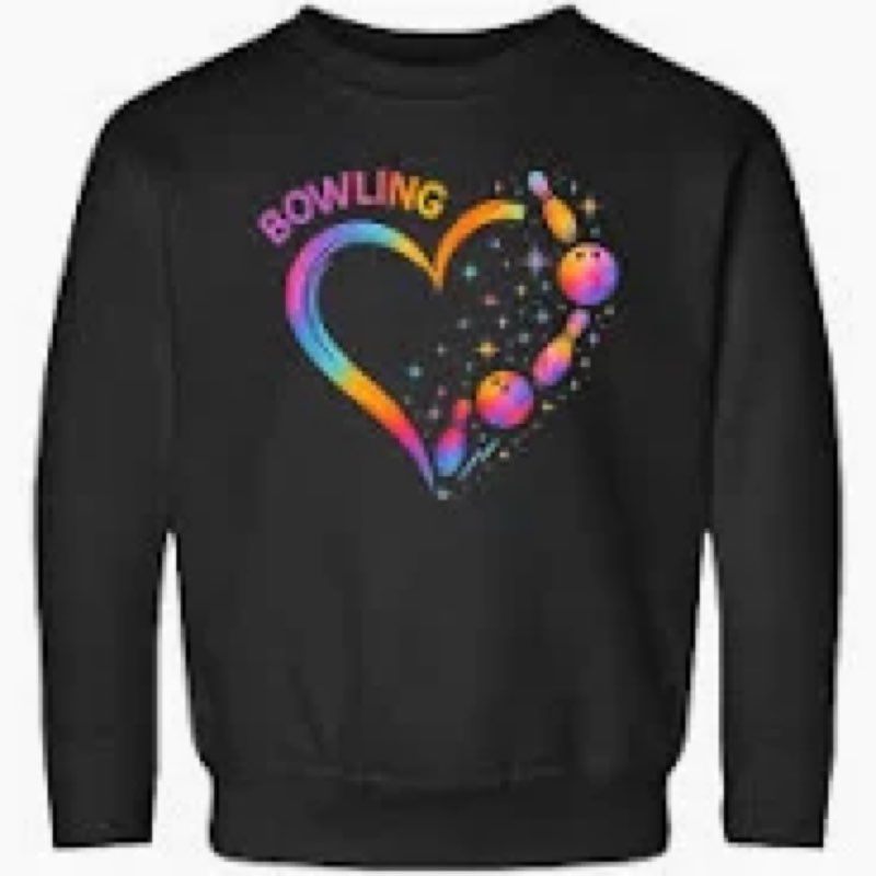 (Unisex Large)Bowling Heart Colorful Bowling Pin Lovers Bowler Women Girls Sweatshirt