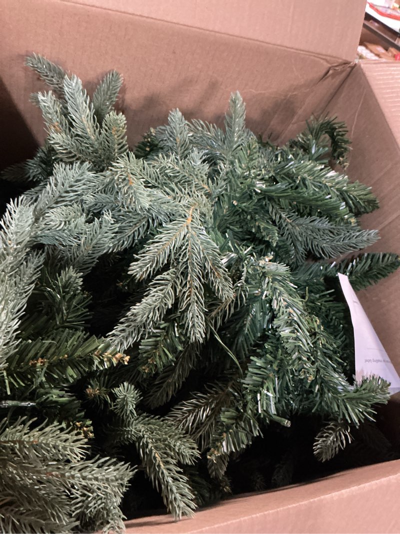 Condition photo showing As Is for 9FT Pre-Lit Artificial Christmas Garland with Dual Color LED Lights and Timer by Remote Control and Batteries Operated, Holiday Decorations, for Indoor Door Home Stairs Fireplaces Wall Battery Operated Polypropylene Green 9FT