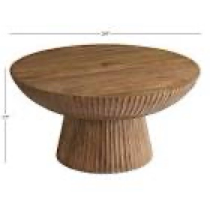 Anish Round Natural Wood Ribbed Pedestal Coffee Table (pick up 2 box) 