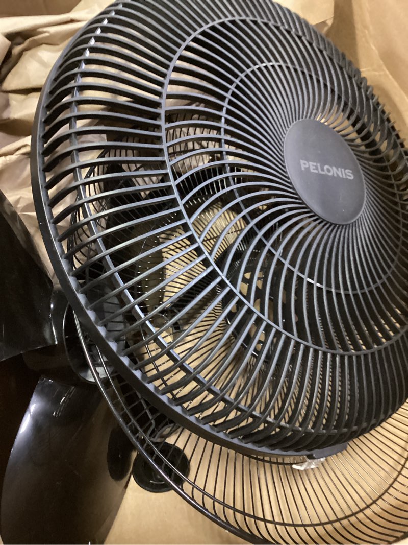 Condition photo showing As Is for PELONIS 16 inch Pedestal Fan for Bedroom , Oscillating Fan, 3-Speeds, 90° Oscillation, Adjustable Height, Floor Fan, Standing Fan for Living Room, Kitchen, and Home office, Black 1 Pack