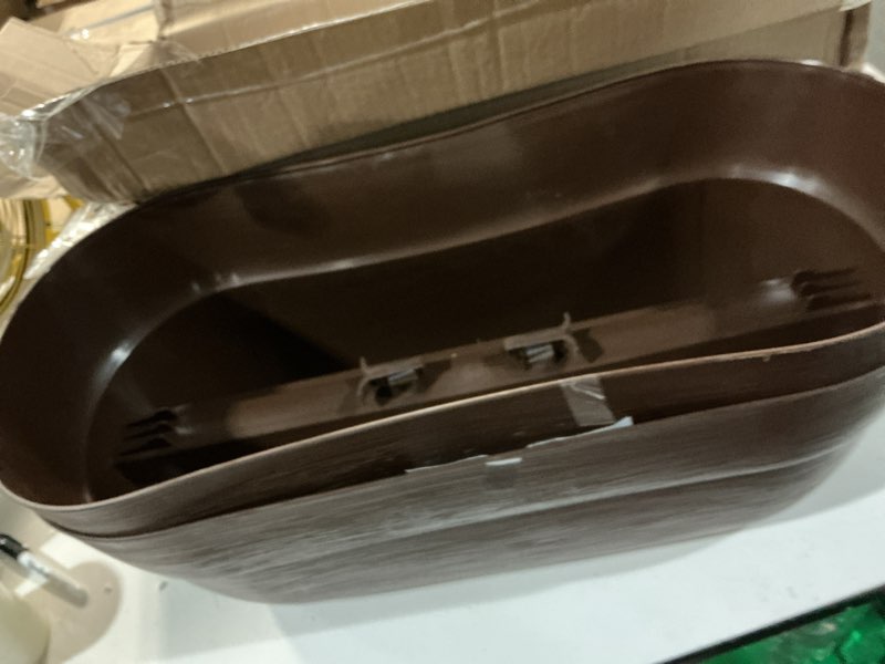 Condition photo showing New/Like New for emsco group bloomers railing planter with drainage holes – 24" weatherproof resin planter – brown, plastic brown 24.3 × 10.5 × 9.5 inches