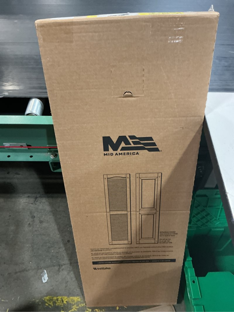 Condition photo showing New/Like New for mid america raised panel vinyl shutters (1 pair) - 14.75 x 43 002 black - decorative window shutters with mounting hardware - injection molded fade resistant vinyl - williamsburg style black 14.75"w x 43"h