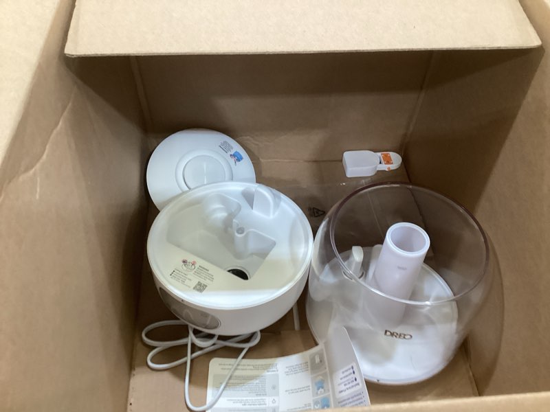 Condition photo showing As Is for dreo humidifiers for bedroom, 3l top fill 30h & 26db quiet runtime for large room, cool mist ultrasonic humidifier with humidity sensor, night light for home, baby, nursery, plants, new edition pearl white