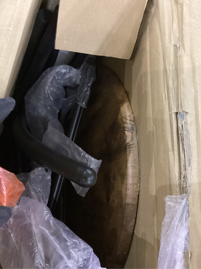 Condition photo showing As Is for VECELO 3-Piece Dining Table Set for Kitchen Breakfast Nook, Wood Grain Oval Tabletop and Metal Frame with Built-in Wine Rack, for Small Spaces, 31.5", Antique & Black Antique Brown & Black 31.5"