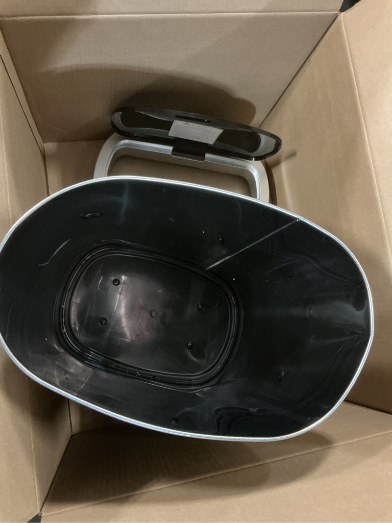 Condition photo showing As Is for BestOffice | 13 Gallon Trash Can with Lid | Automatic Touchless Garbage Can | Odor Control | Modern Oval Design | Easy to Clean | Stainless Steel | Fits Any Kitchen, Bathroom, Office or Home Stainless Steel Stainless Steel