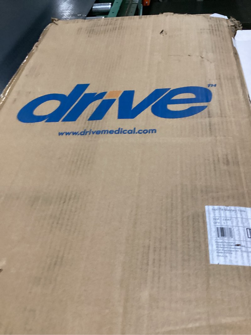 Condition photo showing Good Condition for Drive Medical 13067 Non Tilt Top Overbed Table with Wheels and Secure Height Adjustment,Tray Table for Hospital or Home Use, Bedside Rolling Overbed Table, Silver Vein Silver Vein Table