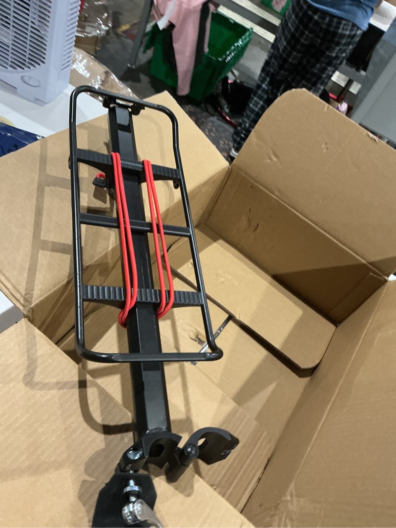 Condition photo showing As Is for 45 lbs. capacity lighted rear bike rack, 18 inches