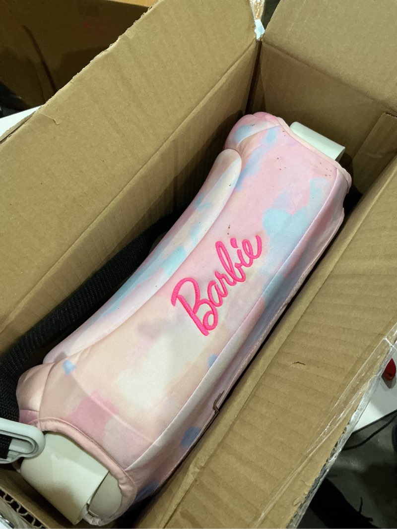 Condition photo showing New/Like New for USED Graco TurboBooster 2.0 Backless Booster Car Seat, Barbie Paint, Travel Booster Seat for Children Ages 4-10, Weight 40-100 Pounds and Height up to 57 Inches