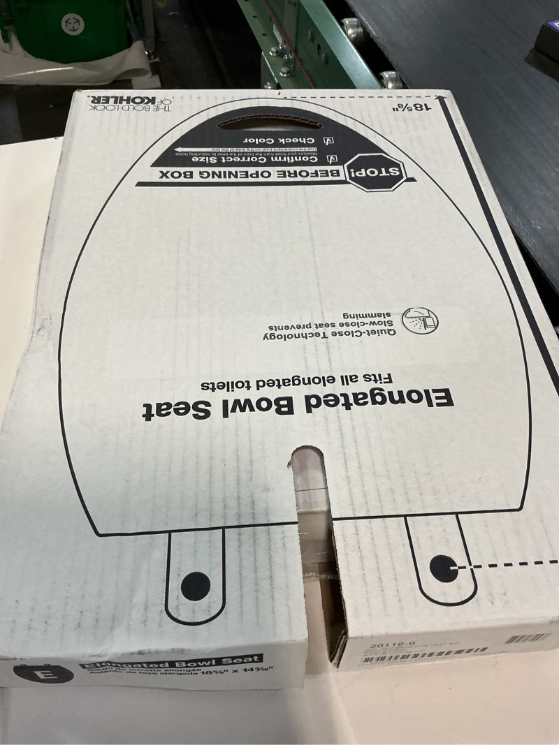 Condition photo showing New/Like New for kohler 20110-0 brevia, slow close toilet seat, elongated toilet seat, grip-tight bumpers quick-attach hardware, white white elongated quiet-close