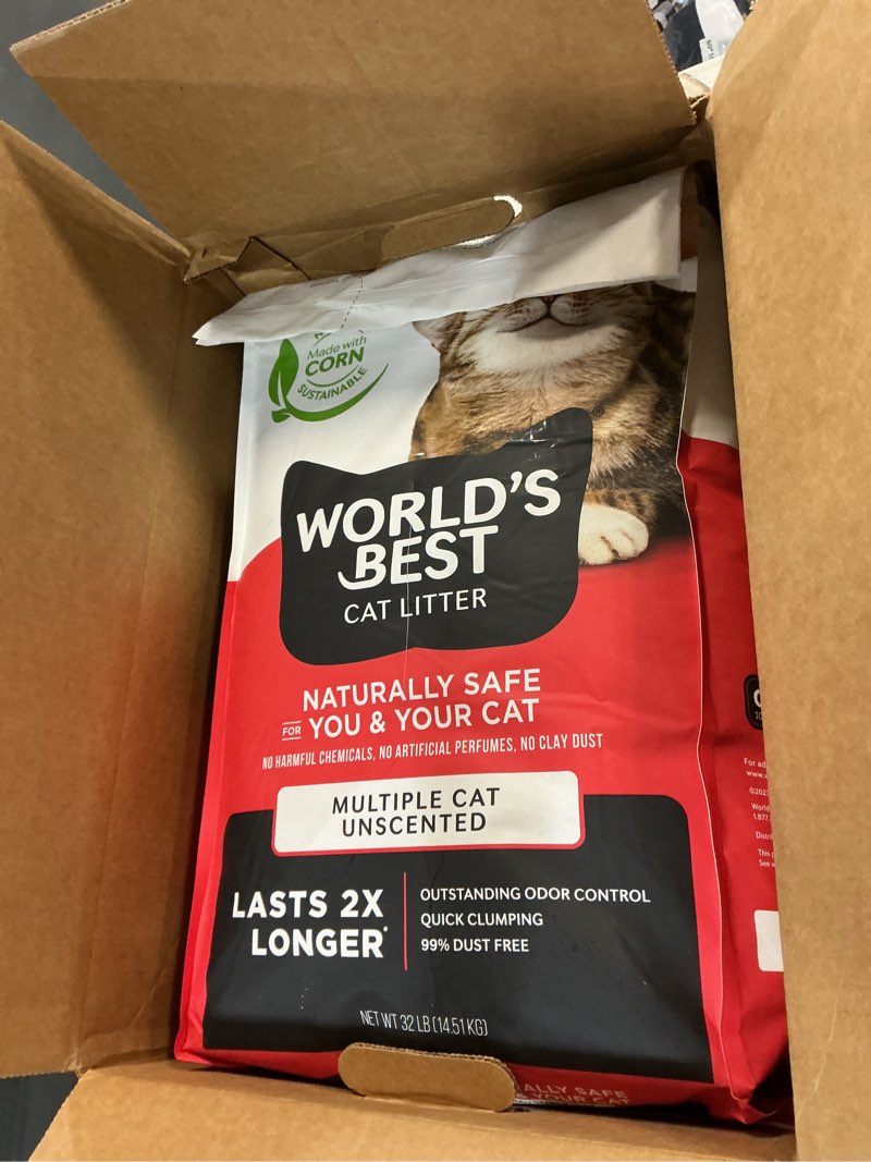 Condition photo showing New/Like New for world's best cat litter multiple cat unscented, 32-pounds - natural ingredients, quick clumping, flushable, 99% dust free & made in usa - long-lasting odor control & easy scooping