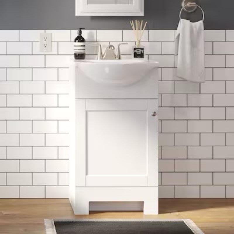 project source euro 18-in true white single sink bathroom vanity with white cultured marble